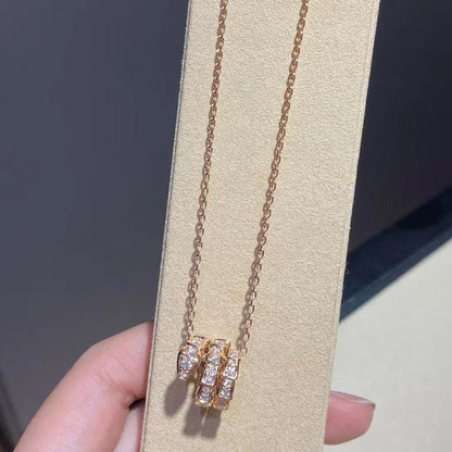 [Basjewels]SERPENTI PINK GOLD NECKLACE DOUBLE RING DIAMOND