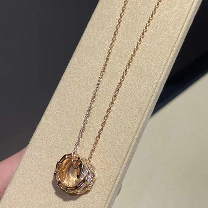 [Basjewels]SERPENTI PINK GOLD NECKLACE DOUBLE RING DIAMOND