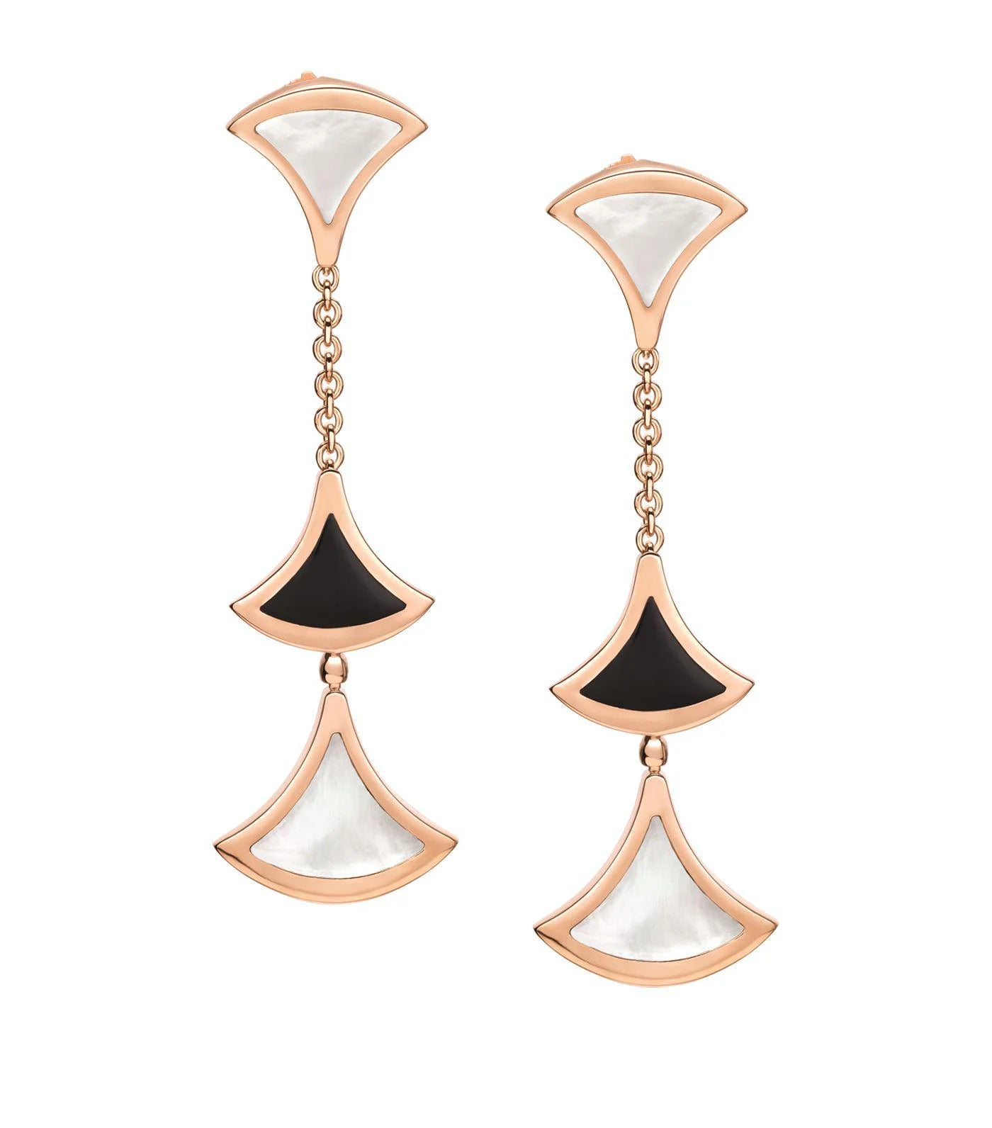 [Basjewels]DREAM EARRINGS 3 MOTIFS ONYX MOP PINK GOLD