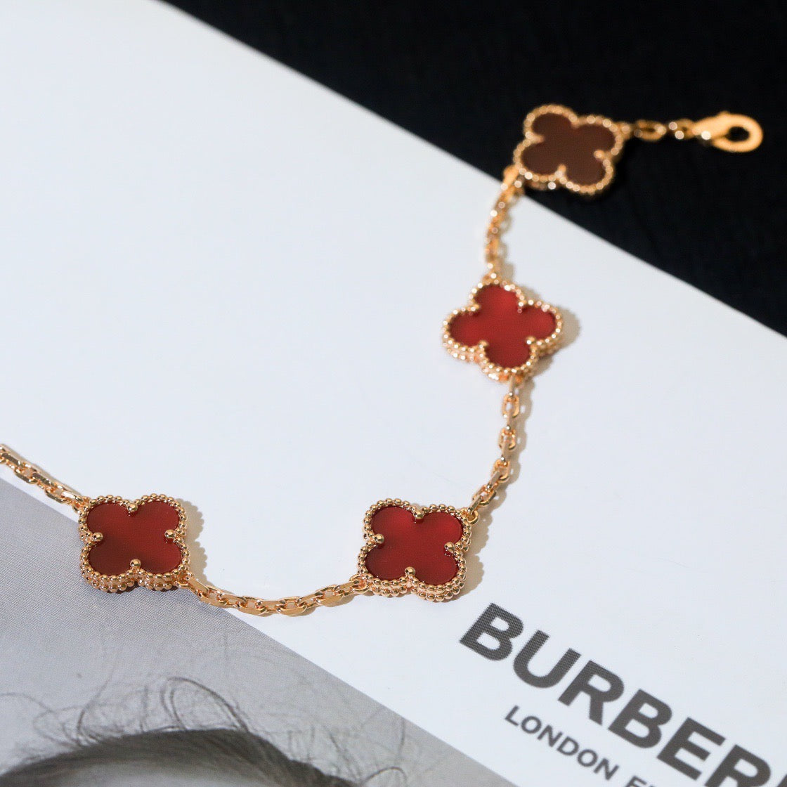 [basloveJW]CLOVER 5 MOTIFS RED AGATE  BRACELET