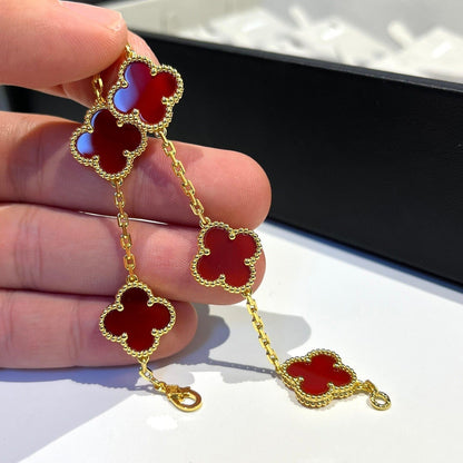 [basloveJW]CLOVER 5 MOTIFS RED AGATE  BRACELET