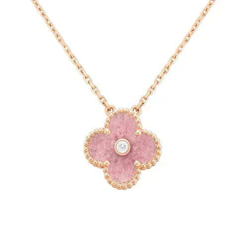 [basloveJW]CLOVER 15MM DIAMOND RHODONITE NECKLACE