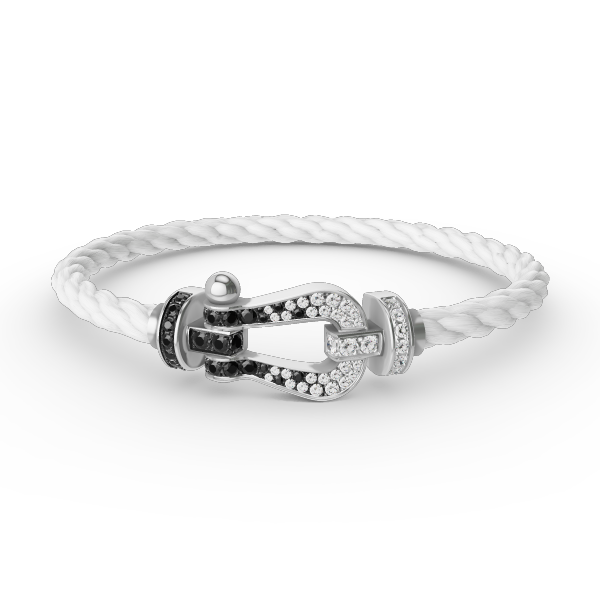 [Basjewels]FORCE LARGE HORSESHOE BLACK WHITE DIAMOND BRACELET SILVER