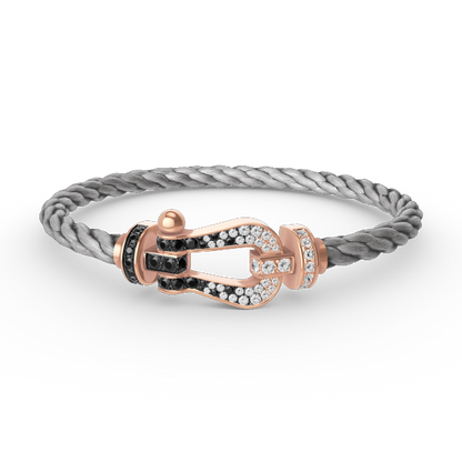 [Basjewels]FORCE LARGE HORSESHOE BLACK WHITE DIAMOND BRACELET ROSE GOLD