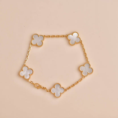 [basloveJW]CLOVER  5 MOTIF WHITE MOP BRACELET