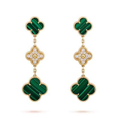 [basloveJW]CLOVER EARRINGS GOLD MALACHITE DIAMOND 3 MOTIF