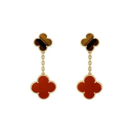 [basloveJW]CLOVER  2 MOTIF  TIGER EYE CARNELIAN EARRINGS