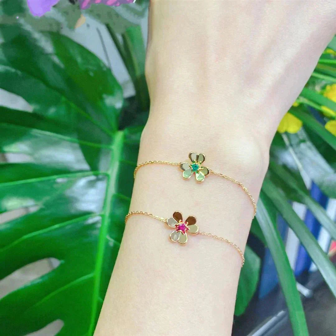 [basloveJW]FRIVOLE GOLD FLOWER PINK MALACHITE BRACELET