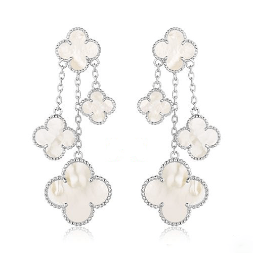 [basloveJW]CLOVER EARRINGS WHITE MOP 4 MOTIFS SILVER