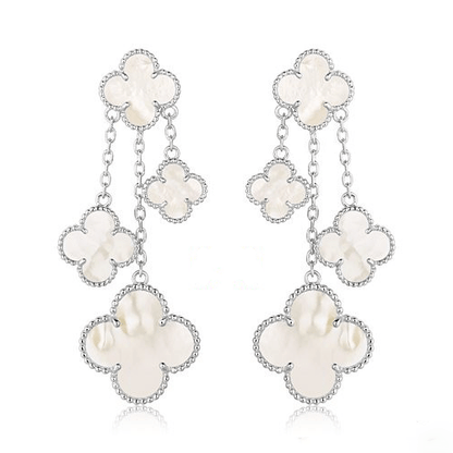 [basloveJW]CLOVER EARRINGS WHITE MOP 4 MOTIFS SILVER