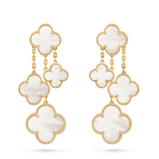 [basloveJW]CLOVER EARRINGS WHITE MOP 4 MOTIFS GOLD