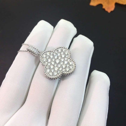 [basloveJW]CLOVER 25MM SILVER FULL DIAMOND BIG CLOVER NECKLACE