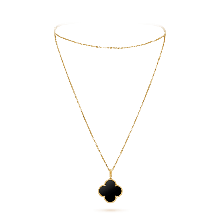 [basloveJW]CLOVER 25MM GOLD ONYX BIG CLOVER NECKLACE