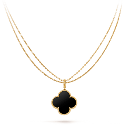 [basloveJW]CLOVER 25MM GOLD ONYX BIG CLOVER NECKLACE