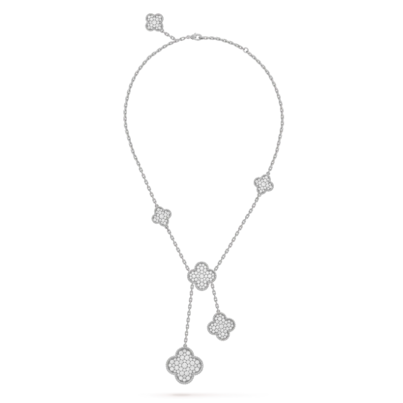 [basloveJW]CLOVER 5 MOTIFS SILVER DIAMONDS NECKLACE