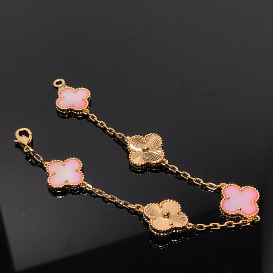 [basloveJW]CLOVER BRACELET 5 MOTIF PINK AND PINK GOLD