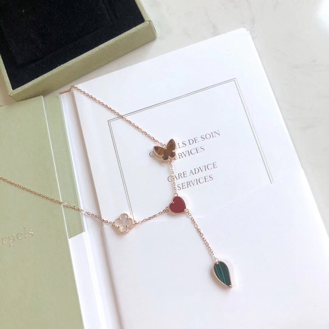 [basloveJW]LUCKY SPRING 4 MOTIFS ROSE GOLD NECKLACE