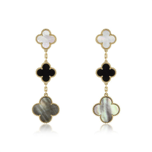 [basloveJW]CLOVER EARRINGS GOLD ONYX MOP 3 MOTIF