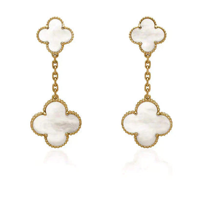 [basloveJW]CLOVER 2 MOTIF WHITE MOP EARRINGS